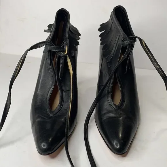 Todd Oldham Lerre black leather fringe ankle tie booties - Picture 3 of 8